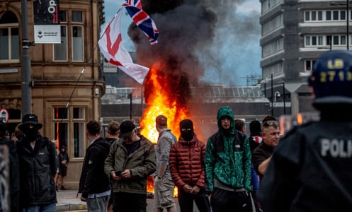 Far-right rioters in Sunderland, England on Aug. 2, 2024