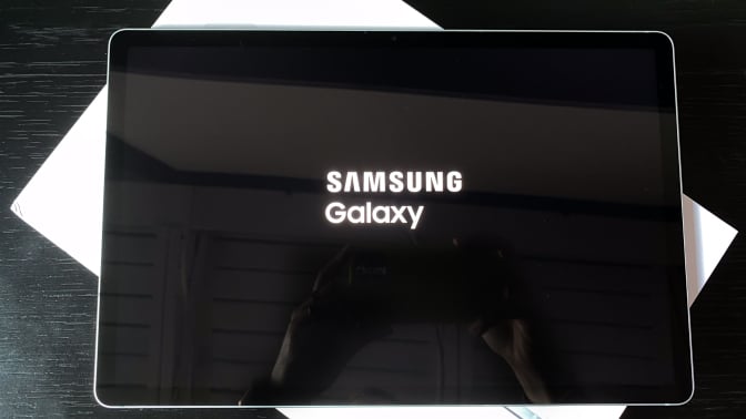 tablet with "samsung galaxy" on screen