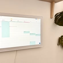 Skylight calendar hung on a white wall next to a plant