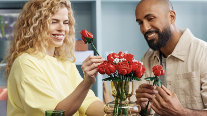 man and woman with lego roses