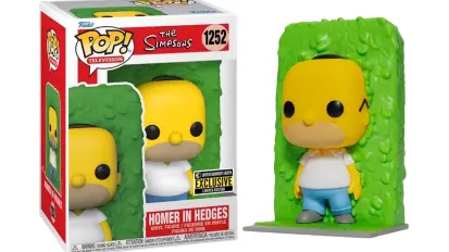 The special edition Homer in Hedges Funko Pop! toy alongside its packaging