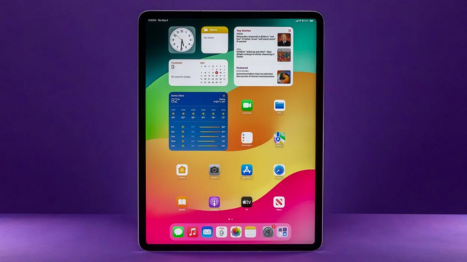 An iPad Air 2024 on a purple background