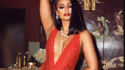 woman wearing red savage x fenty lingerie