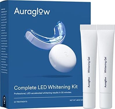 Auraglow Teeth Whitening Kit with LED Light on a white background.