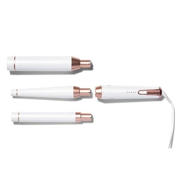 white and rose gold t3 whirl trio base with three curling barrels