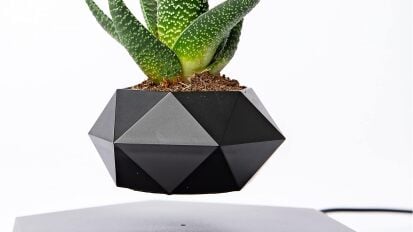 a levitating planter pot on white background