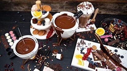 table full of chocolate fondue