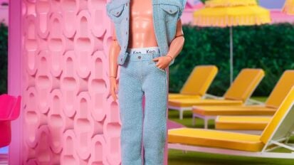 Collectible Ken Doll from the "Barbie The Movie" wearing all denim outfit