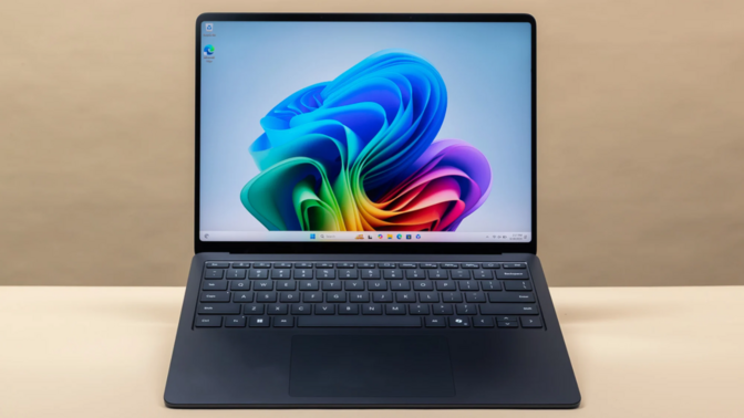 the microsoft surface laptop 7 against a beige background