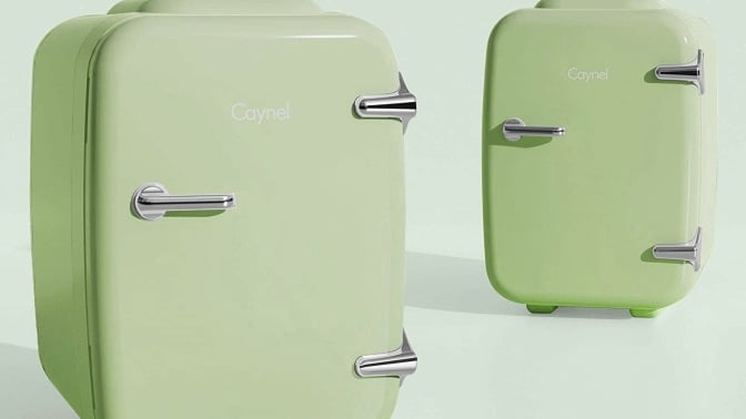 CAYNEL Mini Fridges on a green background.