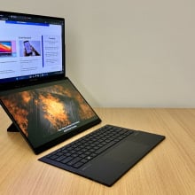 Asus ZenBook Duo laptop sitting on desk