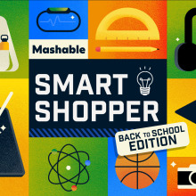 Illustration depicting various tech products for back to school and the words Mashable Smart Shopper