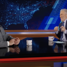 Mo Amer and Jon Stewart on "The Daily Show."