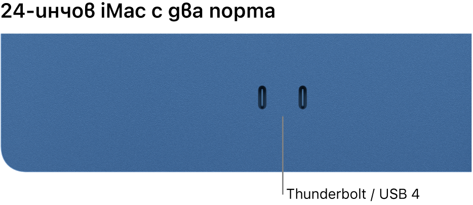 iMac с показани два порта Thunderbolt / USB 4.