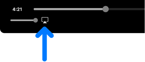 Los controles de reproducción en la app Apple TV. El ícono de video de AirPlay debajo de la barra de estado.