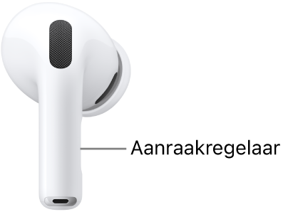 De locatie van de aanraakregelaar op de AirPods Pro 3, op de steel van beide AirPods.