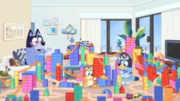 bluey characters playing with building blocks