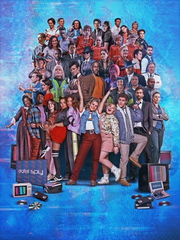 digital spy's 25th anniversary illustration celebrating iconic tv characters of the past 25 years