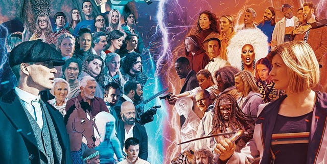 digital spy apple news edition, issue 1 cover detail with tv characters representing readers' top 100 tv shows of the 21st century