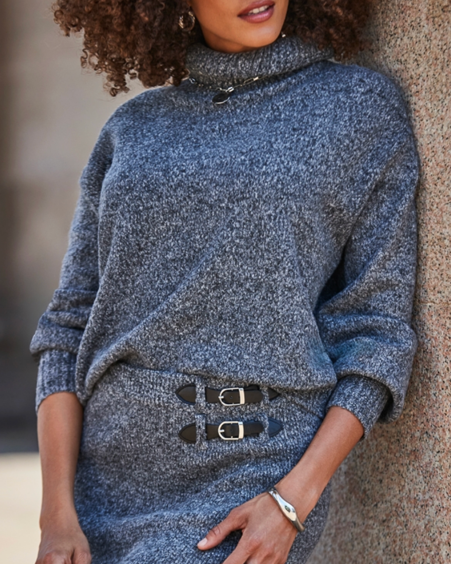 Sosandar Grey Knitted Roll Neck Jumper