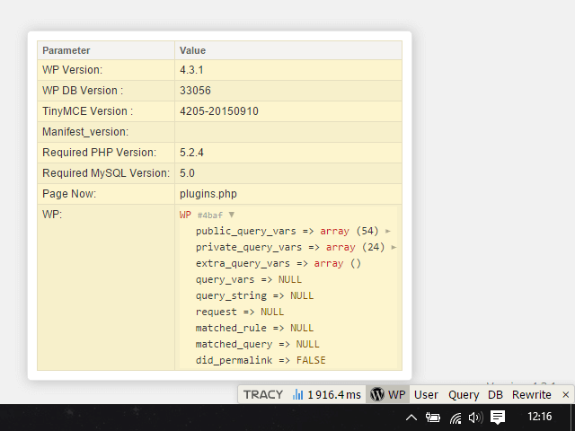 Tracy bar auto-display after plugin activation WP Tracy