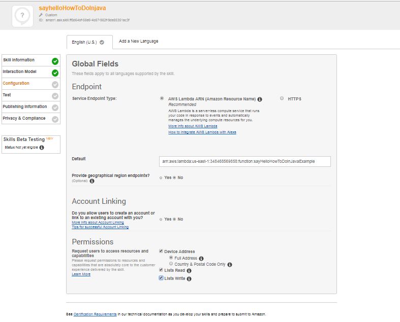 link lambda function to skill