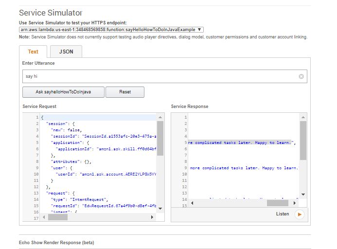 Alexa response in Simulator