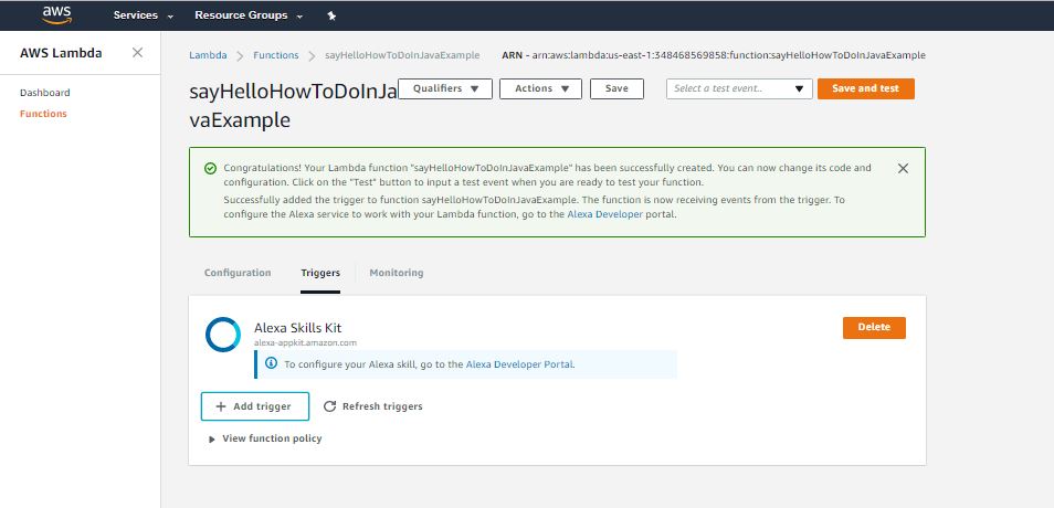 Create Alexa trigger