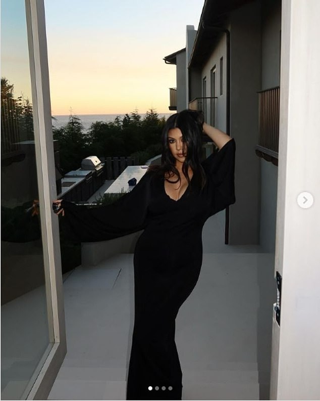 Kourtney Kardashian sizzled in her latest Instagram post, sporting a low-cut maxi dress