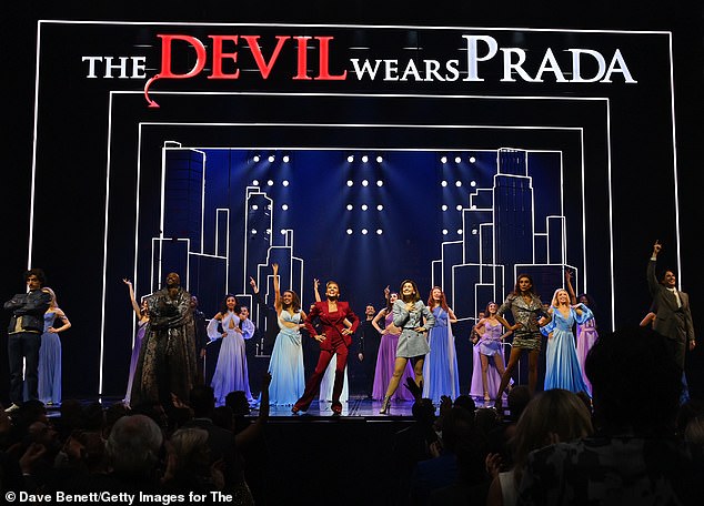 Rhys Whitfield, Matt Henry, Vanessa Williams, Georgie Buckland and Amy Di Bartolomeo bow at the curtain call during "The Devil Wears Prada Musical"