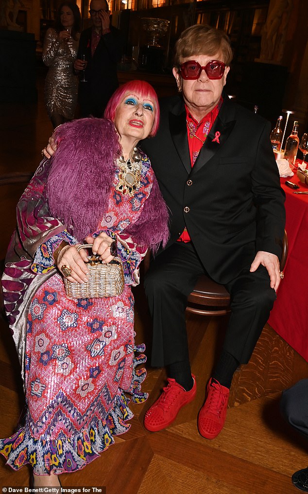 Dame Zandra Rhodes and Sir Elton John attend "The Devil Wears Prada Musical" charity gala