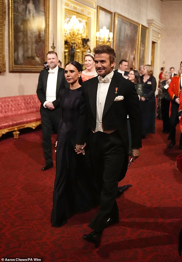 Victoria and David Beckham were among last night's guests at the glittering state banquet at Buckingham Palace in honour of the visiting Qatari royals