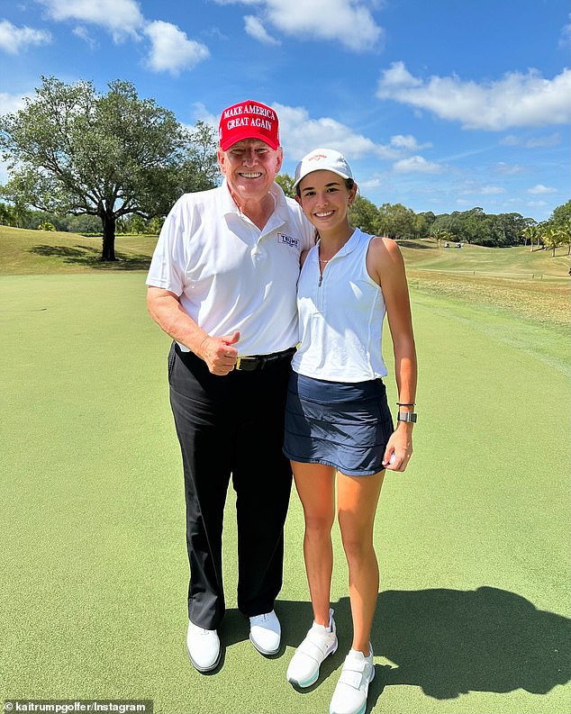 Kai Trump (right) performed a hilarious impersonation of her grandfather, Donald Trump (left)