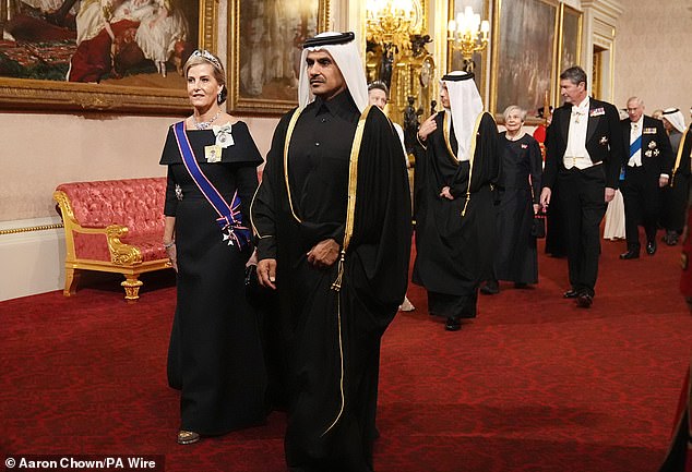 The Duchess of Edinburgh, Sophie, accompanied Qatar's Minister of State for Energy Affairs Saad bin Sherida Al Kaabi