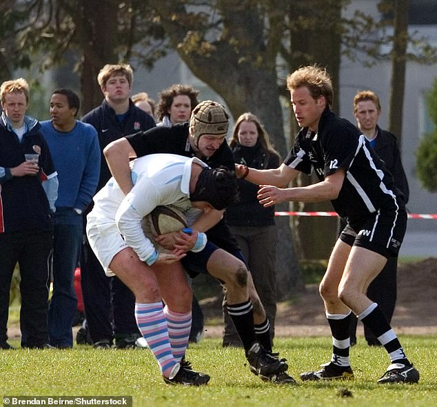 Prince William playing a rugby sevens match in a tournament at St Andrews on April 24, 2005