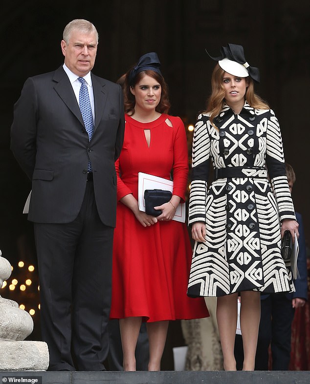 Prince Andrew is pictured with his daughters Princess Beatrice and Princess Eugenie in 2016