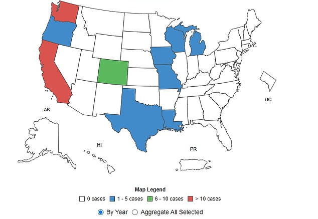 The above map shows where cases of bird flu have been detected in humans. California and Washington state have detected the most cases