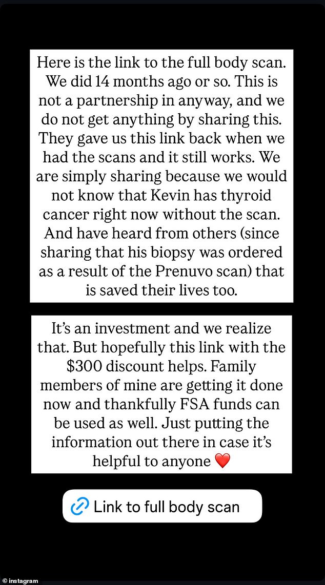 In a collaboration, Ali shared a link to the company who did their 'life saving' full body scans and provided a $300 discount on the procedure