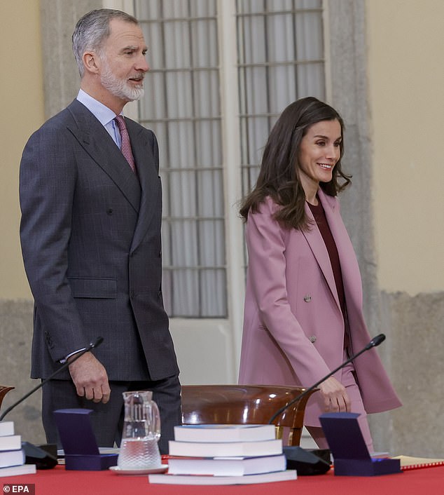 The royal duo appeared in high spirits as they took their seats in the El Pardo Palace board room