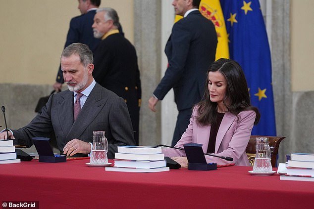 King Felipe and Queen Letizia, who are parents to two daughters, sat next to each other in the meeting