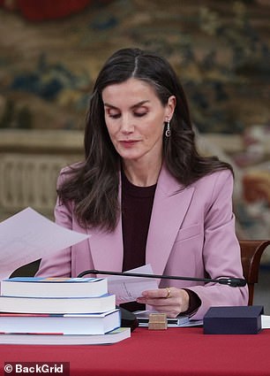 Pictured: Queen Letizia takes part in the annual board of trustees meeting of the Instituto Cervantes in Madrid