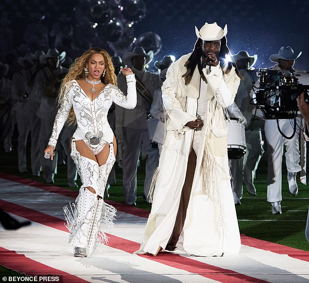 Shaboozey, real name Collins Chibueze, shared that Beyonce's best nugget of wisdom was to 'just be yourself'; pictured performing at the Ravens-Texans NFL Christmas Day game