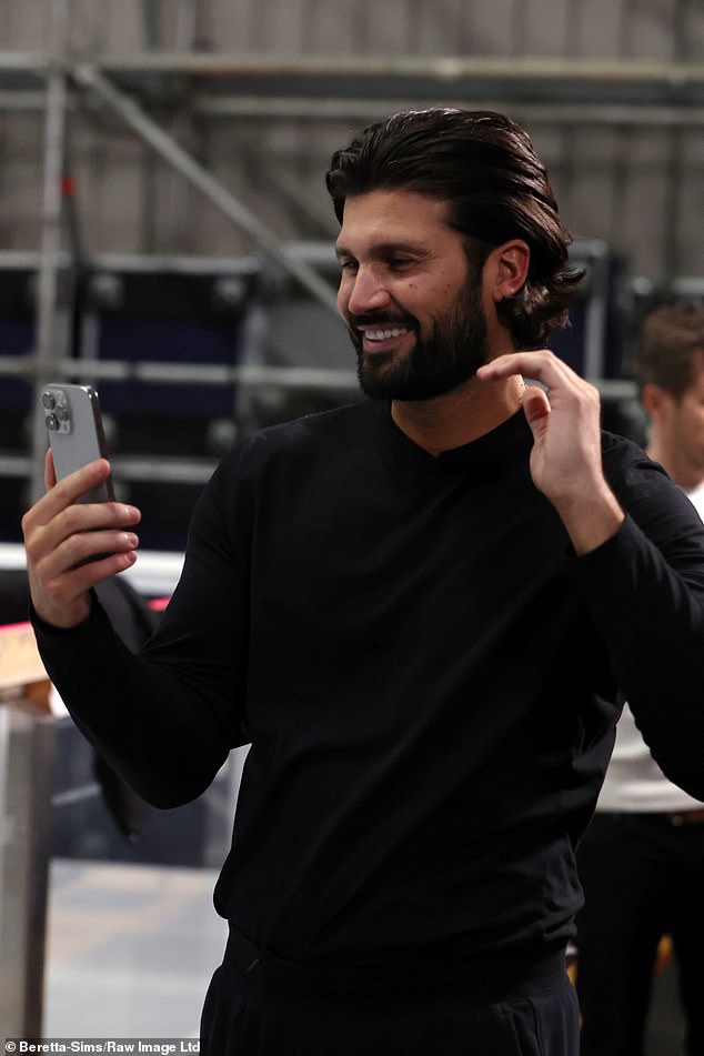 Meanwhile he paused training with skating partner Vanessa James at ITV Studios ahead of Sunday's live show