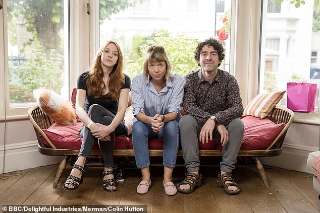 Anna Maxwell, Diane Morgan and Paul Ready as Julia, Kevin and Liz on Motherland