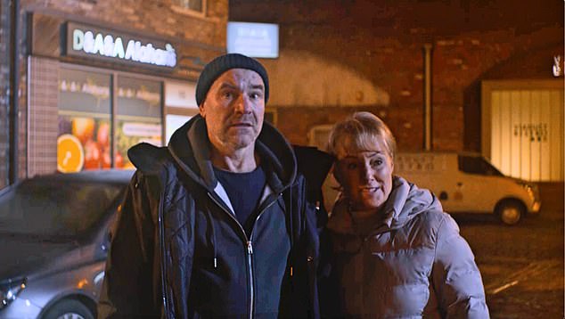 Tim and Sally watch on as the blaze continues on Coronation Street