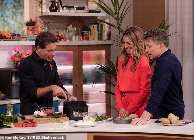 Gino D'Acampo cooking with Cat Deeley and Ben Shephard on This Morning, October 2024