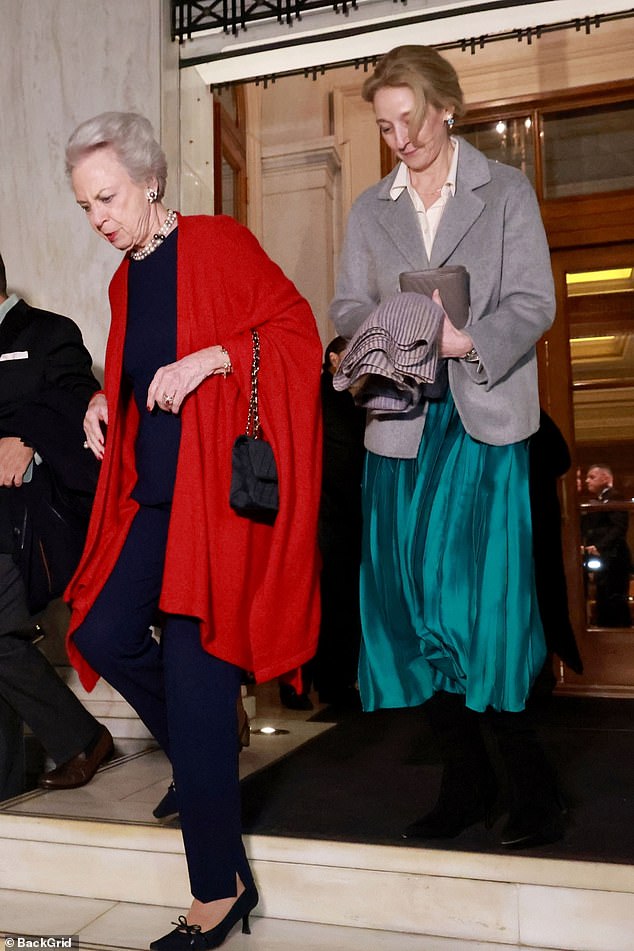 The mother and daughter were spotted exiting the pre-wedding dinner for the wedding of Prince Nikolaos with Chrisi Vardinogianni in Athens