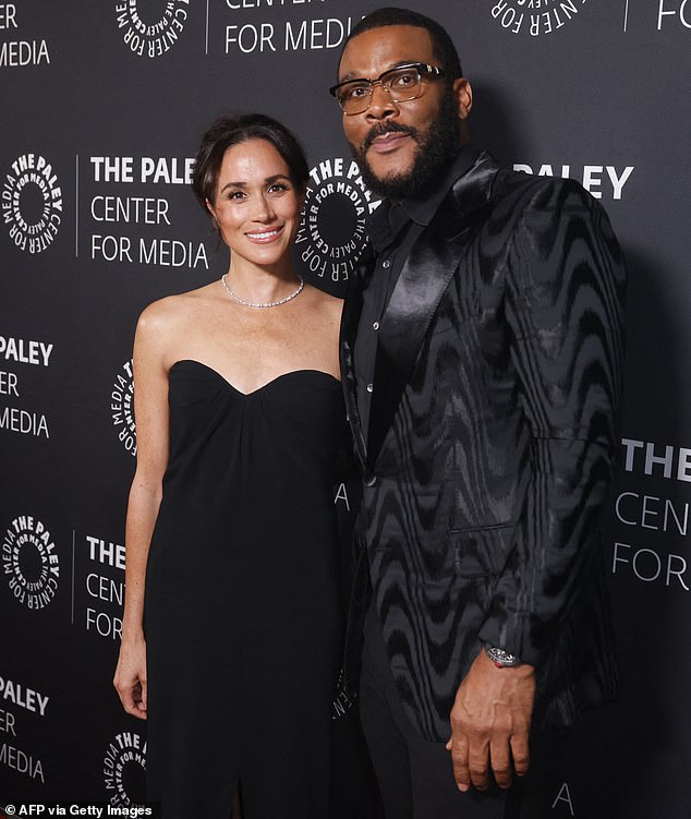 Meghan Markle (left) is among the several celebrated figures who features in a project commemorating the work of Black women, helmed by her pal Tyler Perry (right)