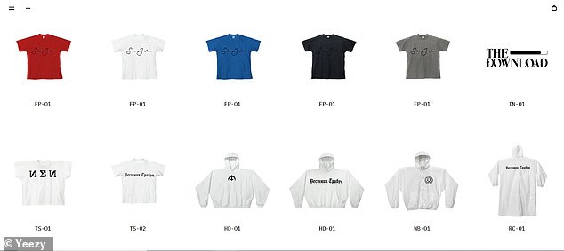 On his Yeezy website, West featured a series of Sean John shirts - in red, white, blue, black and gray - for $20 apiece in what he said was a business arrangement between him and Combs discussed prior to Combs' incarceration last fall