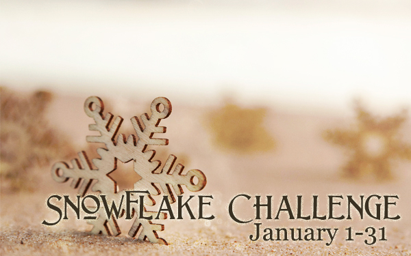 Snowflake Challenge promotional banner with image of metallic snowflake. Text: Snowflake Challenge January 1-31.